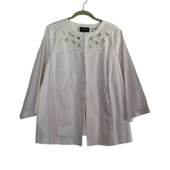 Bob Mackie Womens Size Large NEW 3/4 Sleeve White Embroidered Cut-Out Jacket - Picture 8 of 9